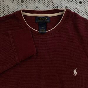 Polo Ralph Lauren Mens L Burgundy Thermal Waffle Knit Crew Neck Shirt 100%